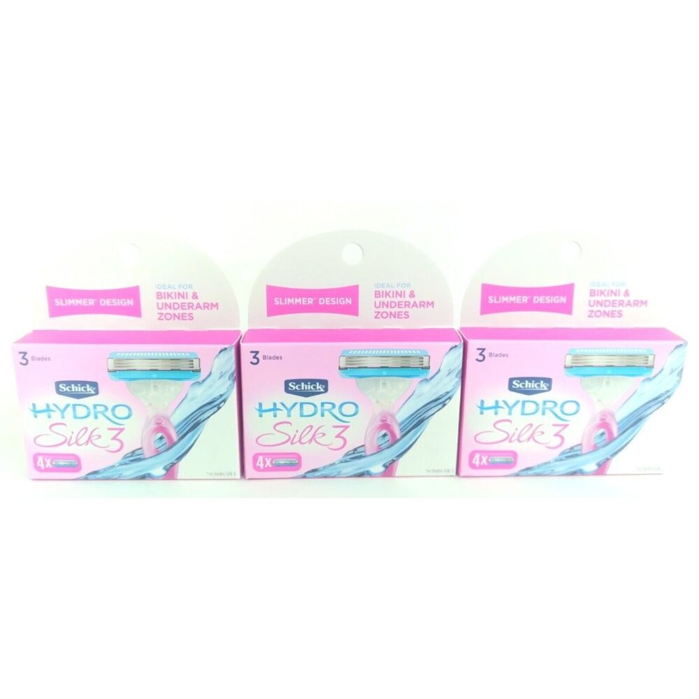 Schick Hydro Silk 3 Women Razor Refills Bikini Underarm 3 Pack Lot (4ct Per Pk)